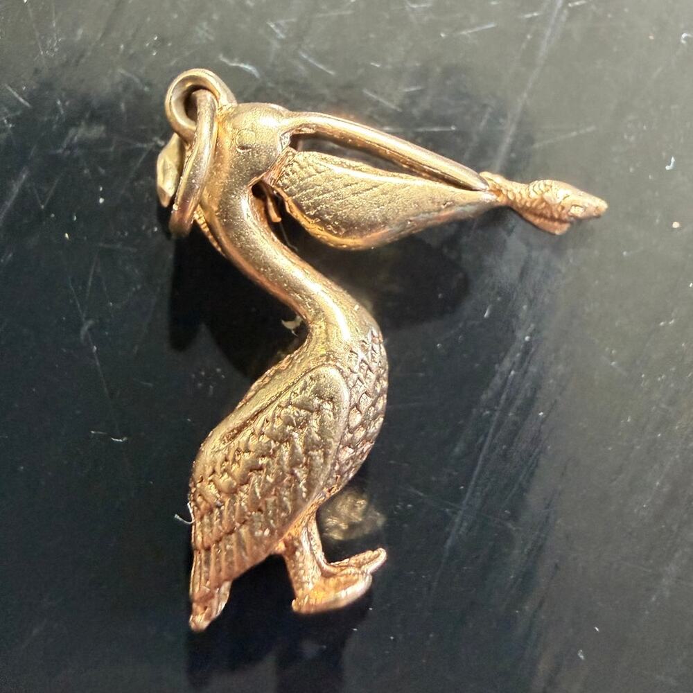 Vintage 14K Gold Pelican Charm - Articulated - Opening Beak - Charm Bracelet